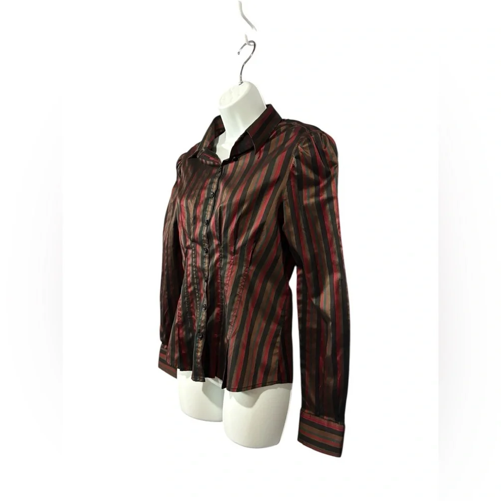Zara Woman, Striped Satin Blouse, Large, Black, Red, Green, Brown - Picture 6 of 9
